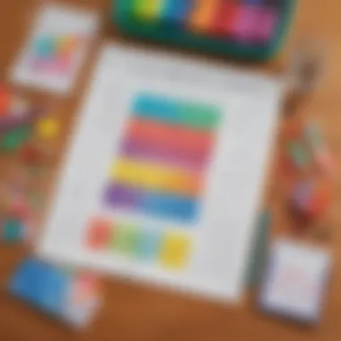 Colorful math challenge materials displayed on a table.