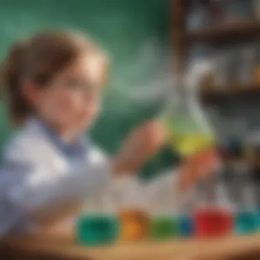 Scientific Observation Child observing chemical reaction in beakers