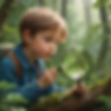 Kid exploring nature with a magnifying glass