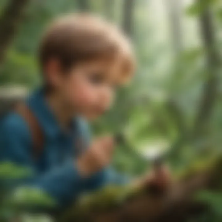 Kid exploring nature with a magnifying glass