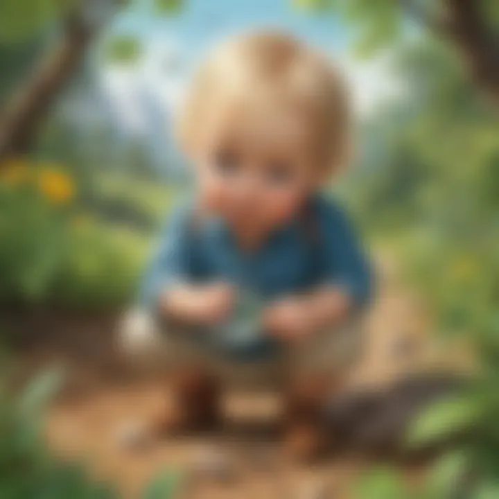 Toddler exploring nature with magnifying glass