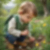 Preschooler exploring nature with magnifying glass