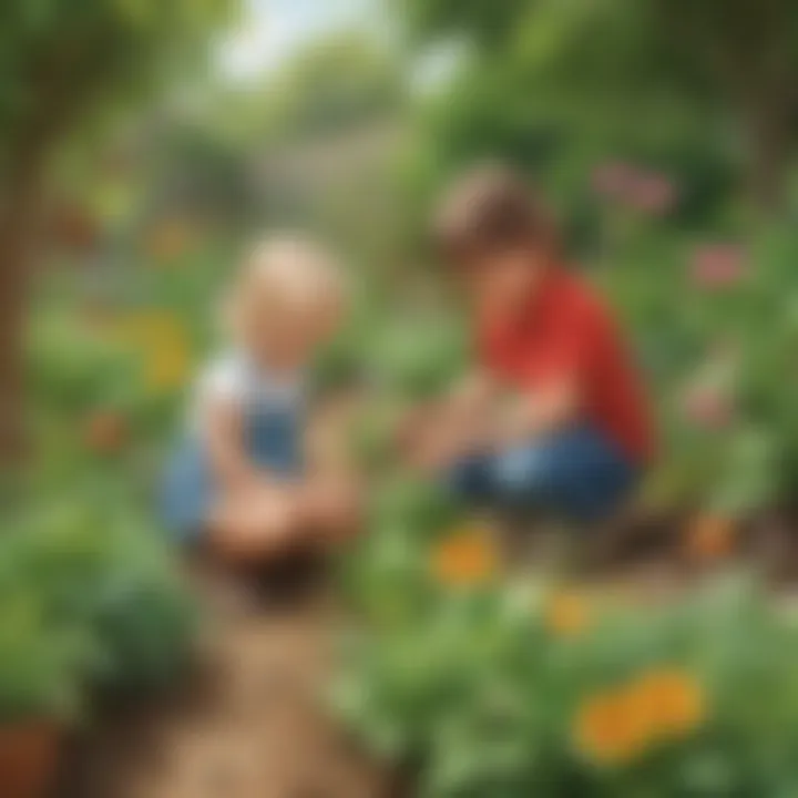 Preschoolers learning about plants in a garden.