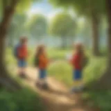 Children engaged in a nature scavenger hunt.