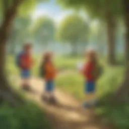 Children engaged in a nature scavenger hunt.