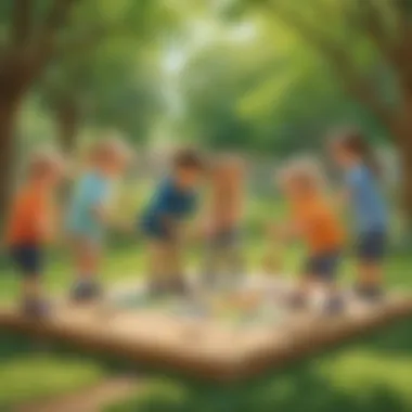 Cooperative Play in Nature Group of preschoolers playing cooperative games in a park