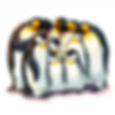 Penguin family huddled together