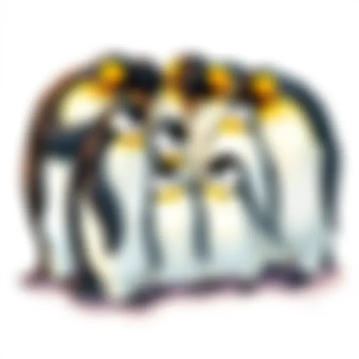 Penguin family huddled together