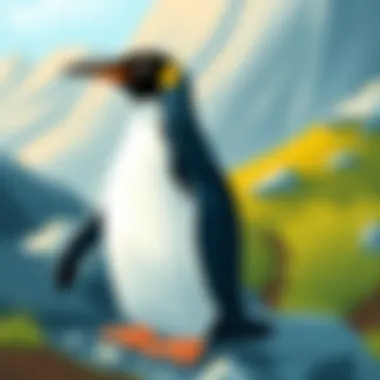 A penguin interacting with its surroundings