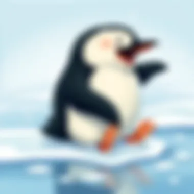 A playful penguin sliding on ice