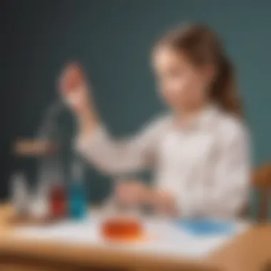 Illustration of a young learner conducting a density experiment