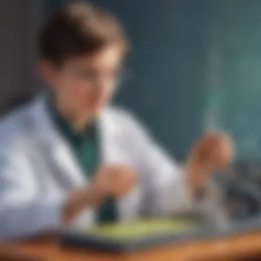 Illustration of a young scientist observing a magnet experiment