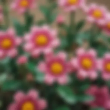 A close-up of pink LEGO flowers against a natural backdrop, blending nature and creativity.