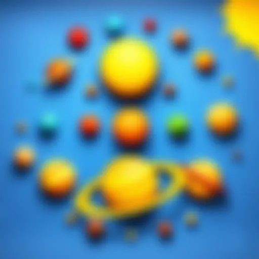 Colorful planets arranged in a solar system model