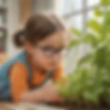 Preschooler exploring plant growth