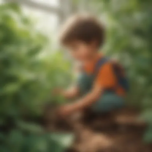 Curious preschooler exploring a plant specimen