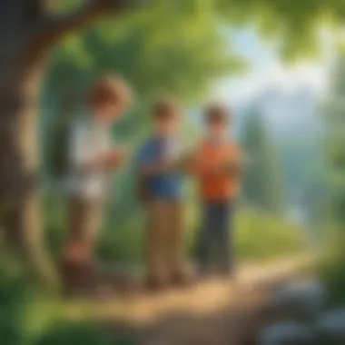 Explorative Outdoor Science Observation by Children Children Observing Nature Outdoors