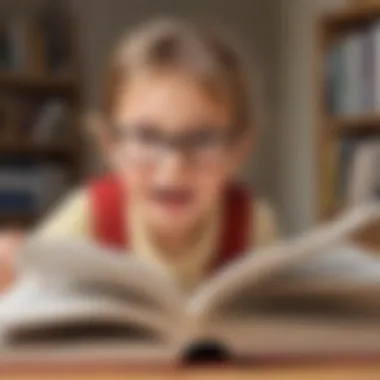 Illustration of a young child engrossed in reading a printable book with enthusiasm