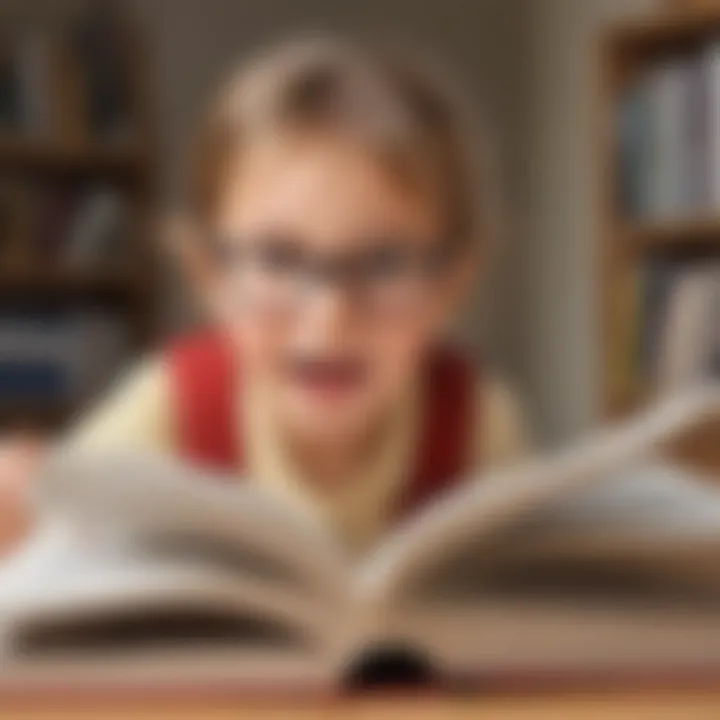 Illustration of a young child engrossed in reading a printable book with enthusiasm