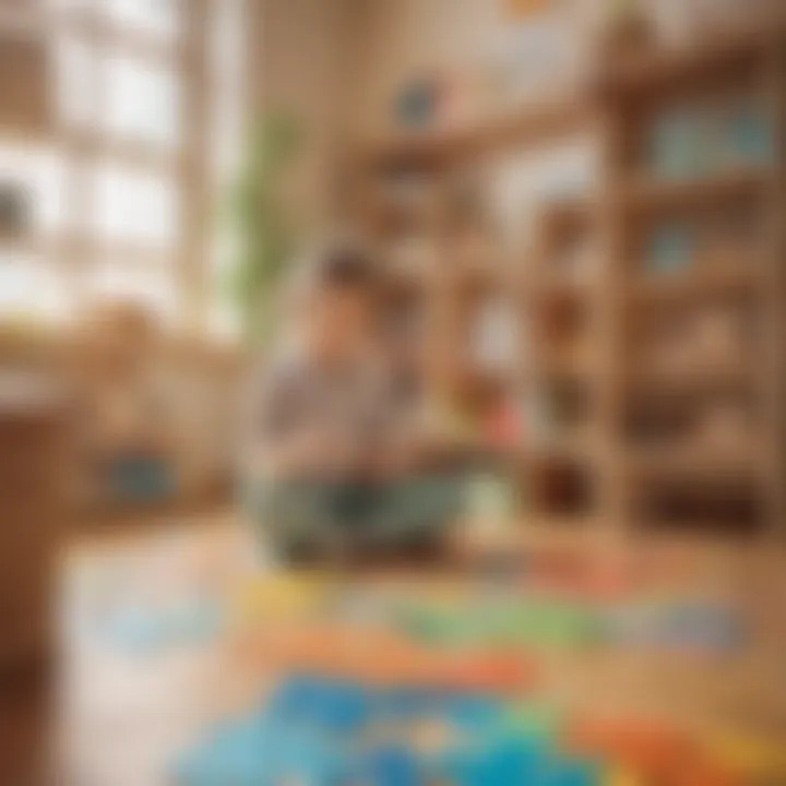 Kindergarten classroom with various puzzle types for learning