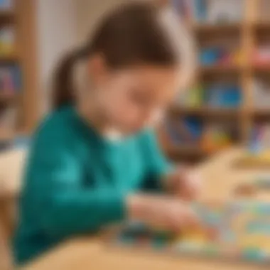 Close-up of a kindergarten student solving a challenging puzzle