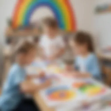 Children engaging in a rainbow painting activity