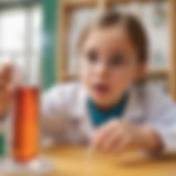 Young girl conducting a simple chemical reaction experiment