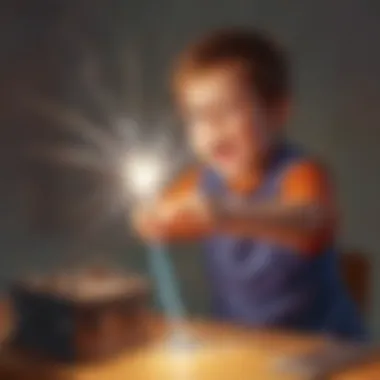 Excited child conducting an electricity experiment