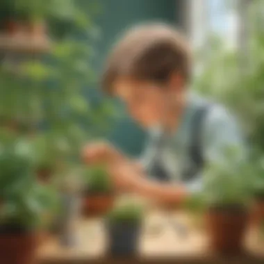 Child observing a plant growth experiment