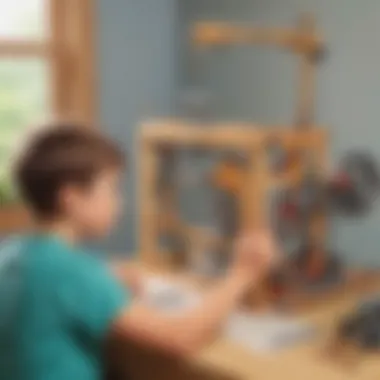 Kid constructing a simple machine project