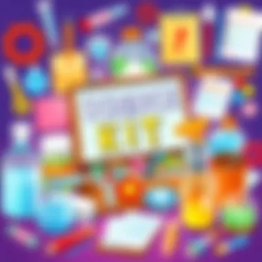 A vibrant science kit filled with colorful materials and tools