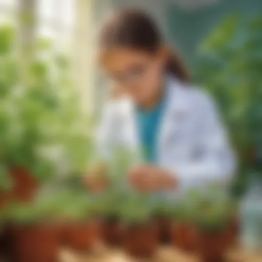 Young scientist examining plant growth experiment