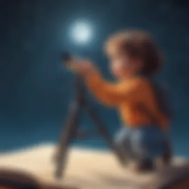 Preschooler exploring the solar system with a mini telescope