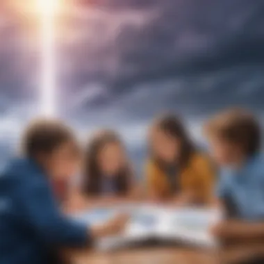 Group of kids observing a weather phenomenon