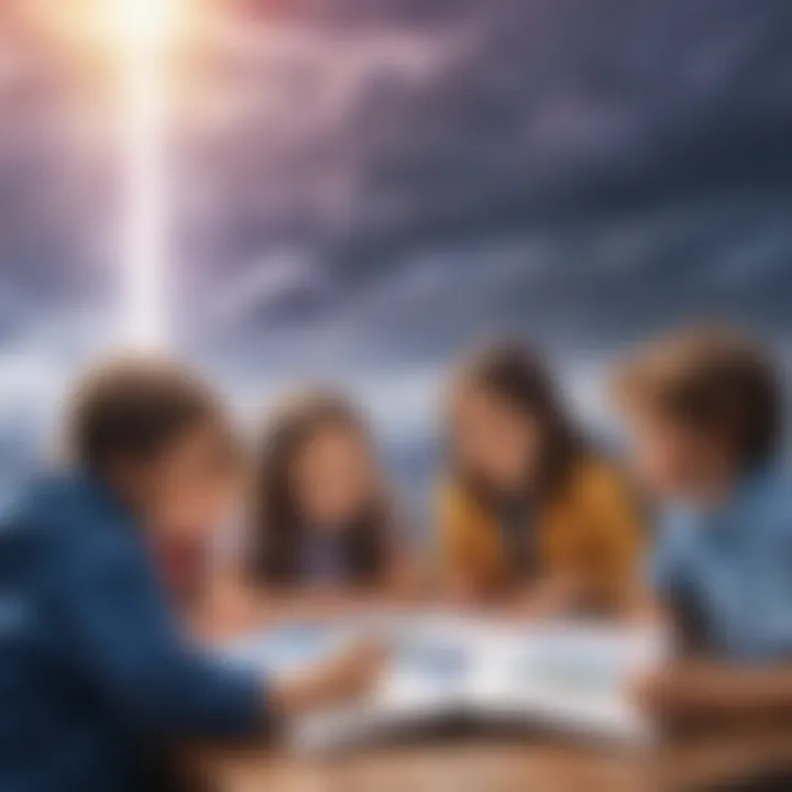 Group of kids observing a weather phenomenon