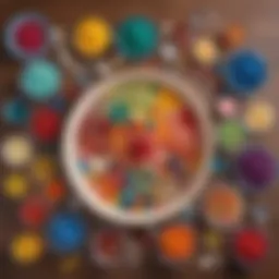 Colorful sensory materials arranged on a table.