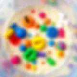 Colorful sensory tub filled with rice and toys