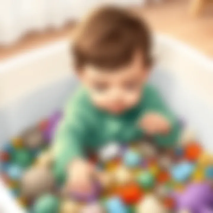 Preschooler engaging with textured materials in a sensory tub