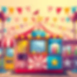 Exciting carnival game setup with colorful booths