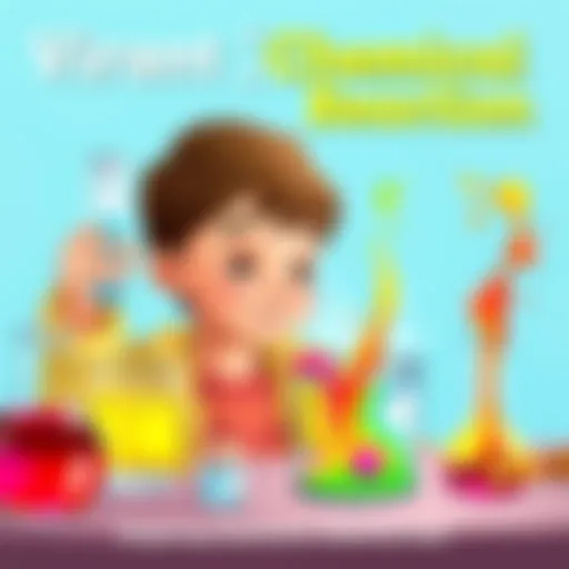 A child observing a colorful chemical reaction in a clear container