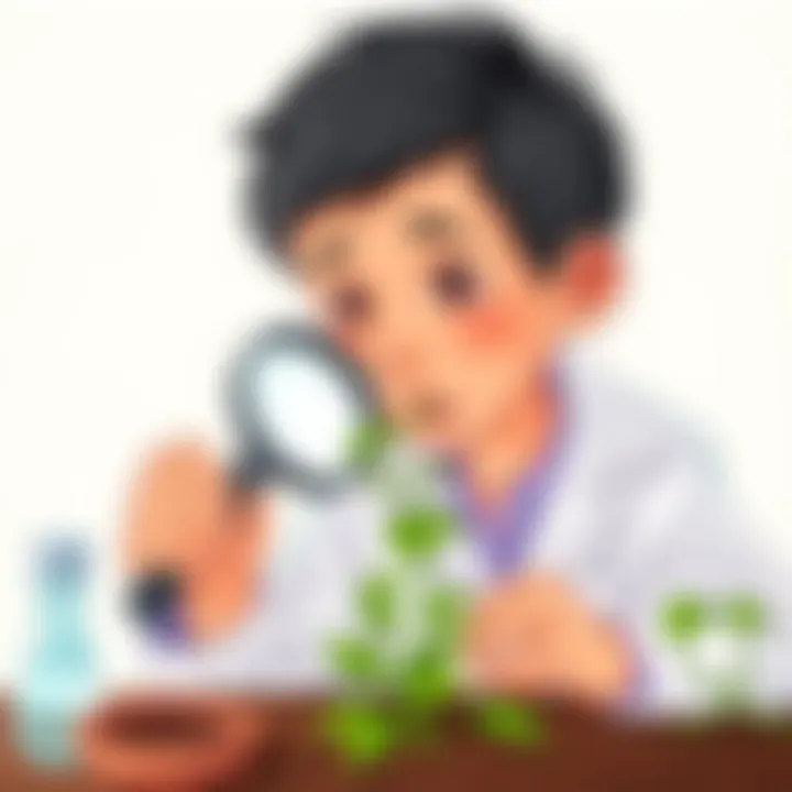 Investigating Plant Growth A young scientist examining plant growth with a magnifying glass