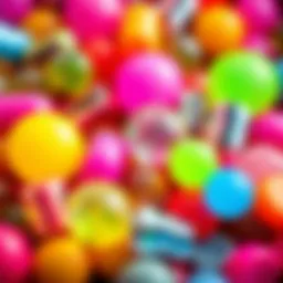 A close-up view of colorful slime beads displaying their unique textures and patterns