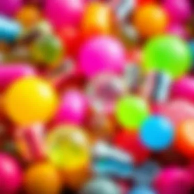 A close-up view of colorful slime beads displaying their unique textures and patterns