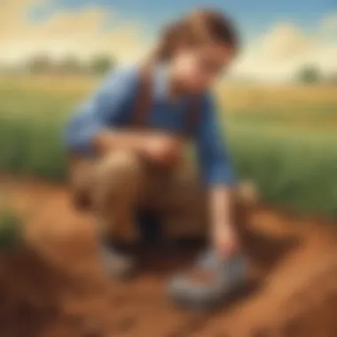 A young scientist engaging with a soil detector in a field environment