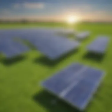 An array of solar panels in a green field