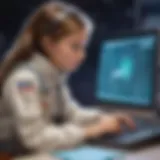 Young girl programming a space exploration project