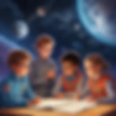 Illustration of a group of kids participating in a space quiz competition