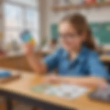 Interactive Learning with STEM Task Cards A child engaging with a STEM task card in a classroom setting