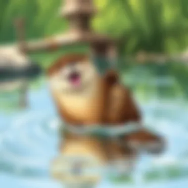 A playful otter floating on its back in a serene river.