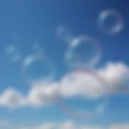 A vibrant array of giant bubbles floating against a clear blue sky.